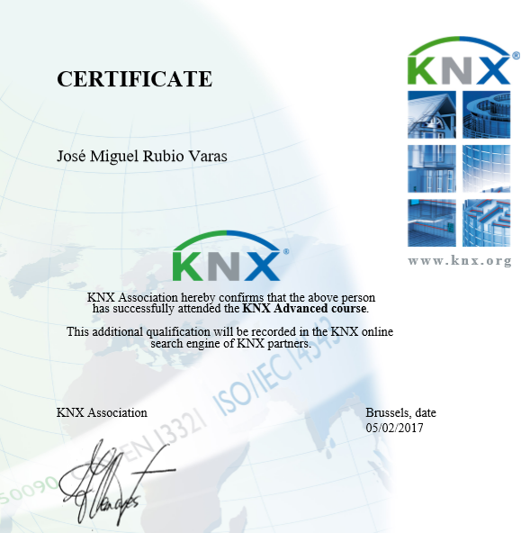 Imagen 2017 KNX Partner nº 63319, KNX Advaced y KNX Tutor